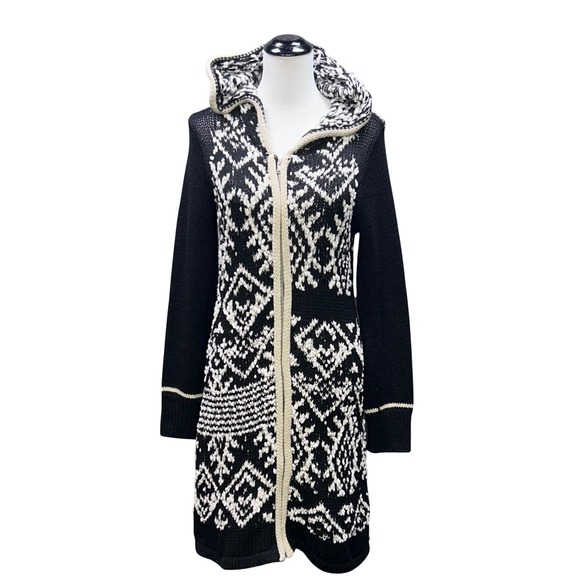 VENUS Sweaters - Venus Hooded Cardigan Women Size M Black White Geometric Excellent Longline Zip